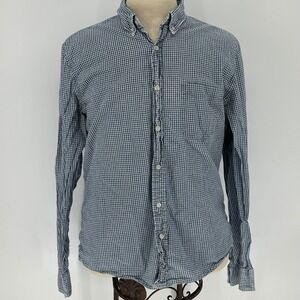 Faherty Distressed Mens Indigo Dyed Gingham Checked Button Down Shirt Size XL
